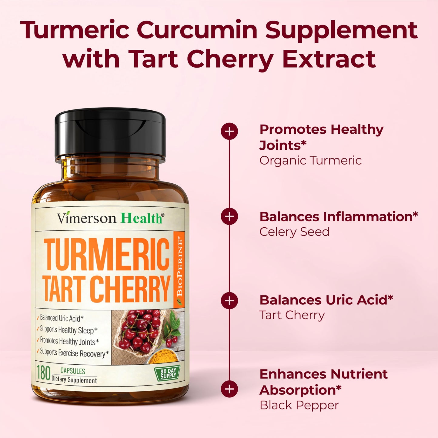 Vimerson Health Turmeric Curcumin with Tart Cherry & Celery Seed – 180 Capsules