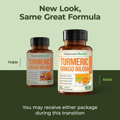 Vimerson Health Ginkgo Biloba & Turmeric Curcumin with Black Pepper – 180 Vegan Capsules