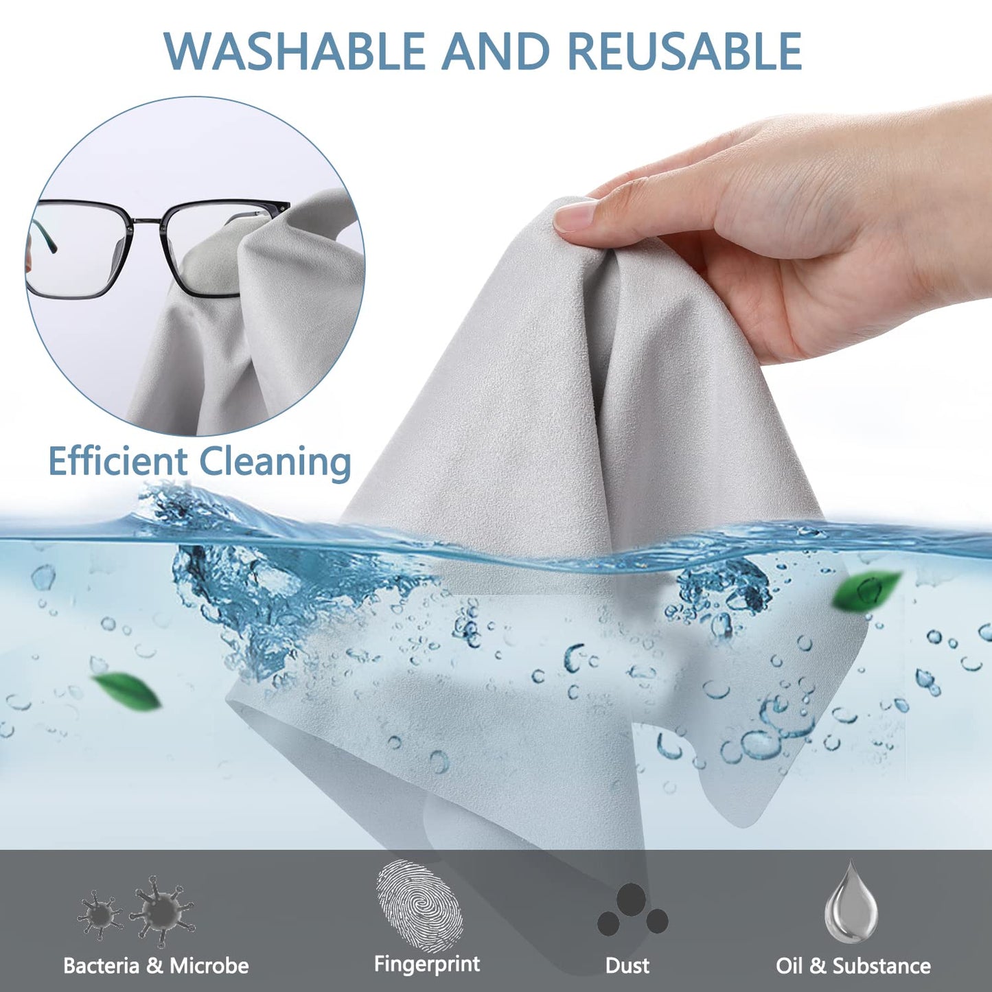 Vin Beauty Extra Large Microfiber Cleaning Cloths (12 x 12) for Eyeglasses & Screens – 5 Pack, Deerskin Velvet
