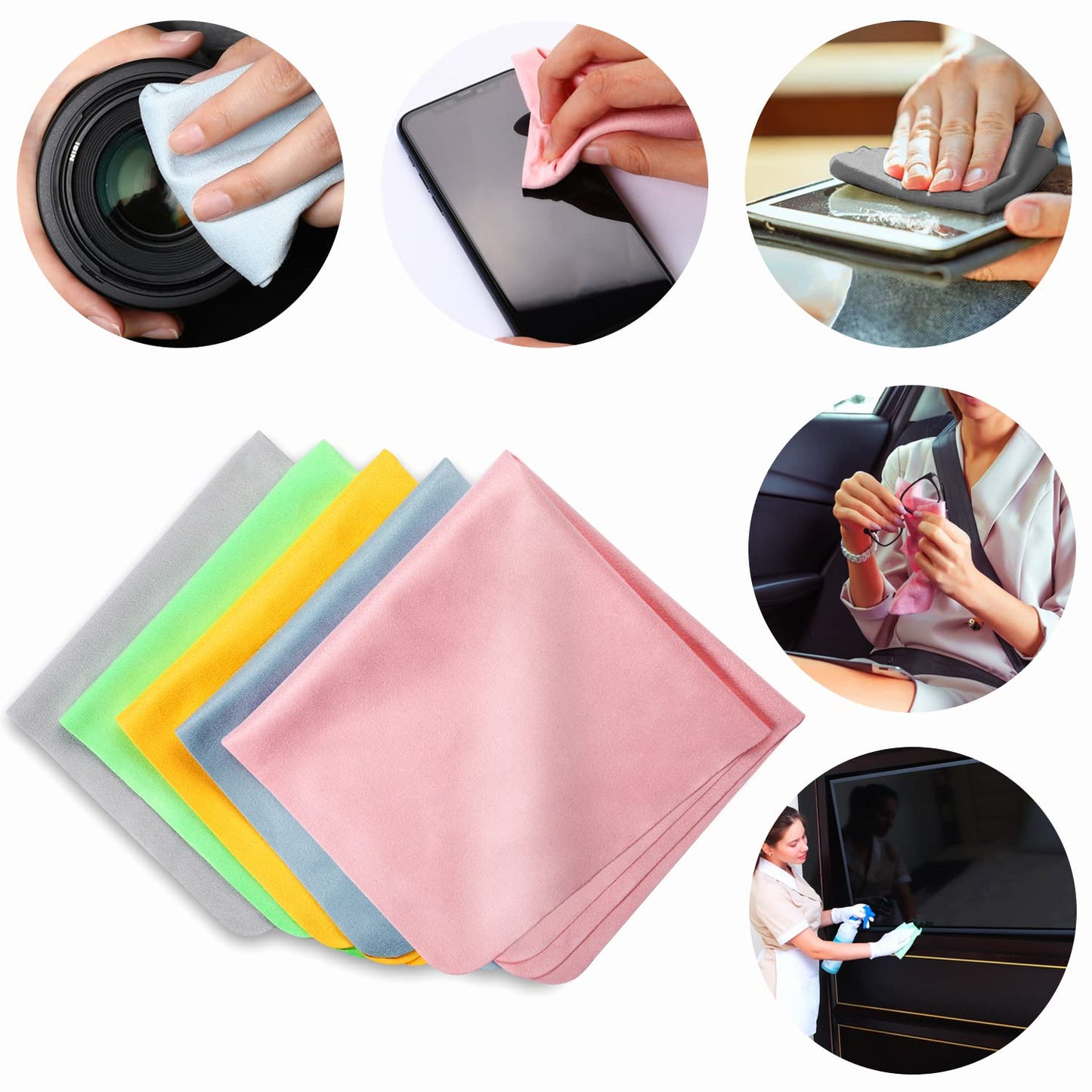 Vin Beauty Extra Large Microfiber Cleaning Cloths (12 x 12) for Eyeglasses & Screens – 5 Pack, Deerskin Velvet
