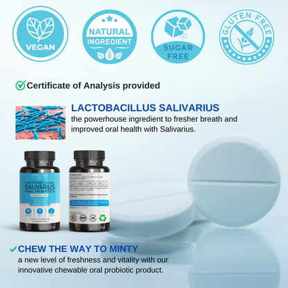 VINATURA Lactobacillus Salivarius Oral Probiotics – Mint Chewables, 45 Tablets