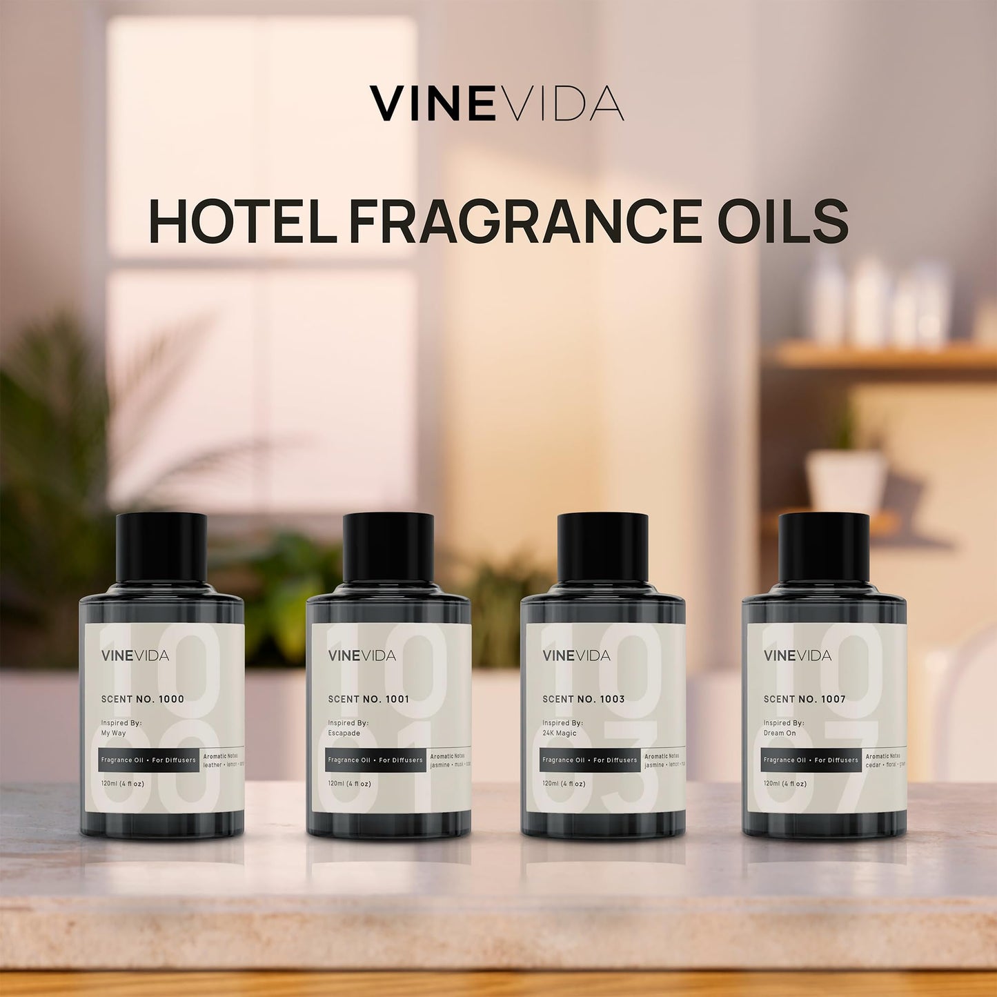 VINEVIDA Pack of 4 Hotel Fragrance Diffuser Oils | No. 1000, 1001, 1007, 1003