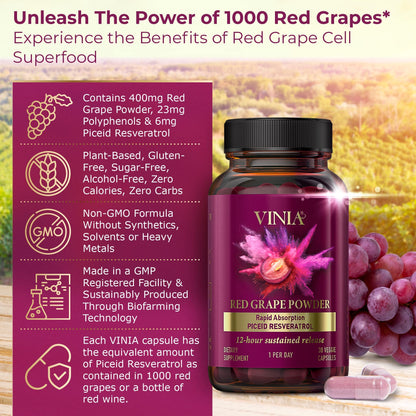 VINIA Piceid Resveratrol Supplement – Blood Flow & Heart Health (Non-GMO, 30 Count)