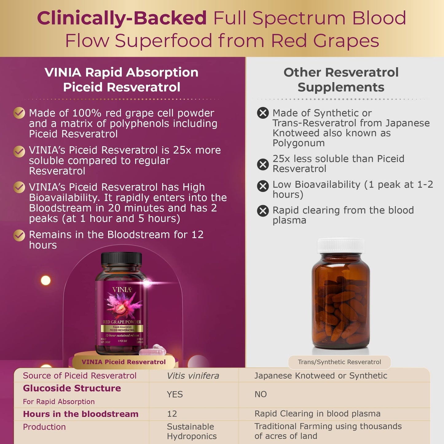 VINIA Piceid Resveratrol Supplement – Blood Flow & Heart Health (Non-GMO, 30 Count)