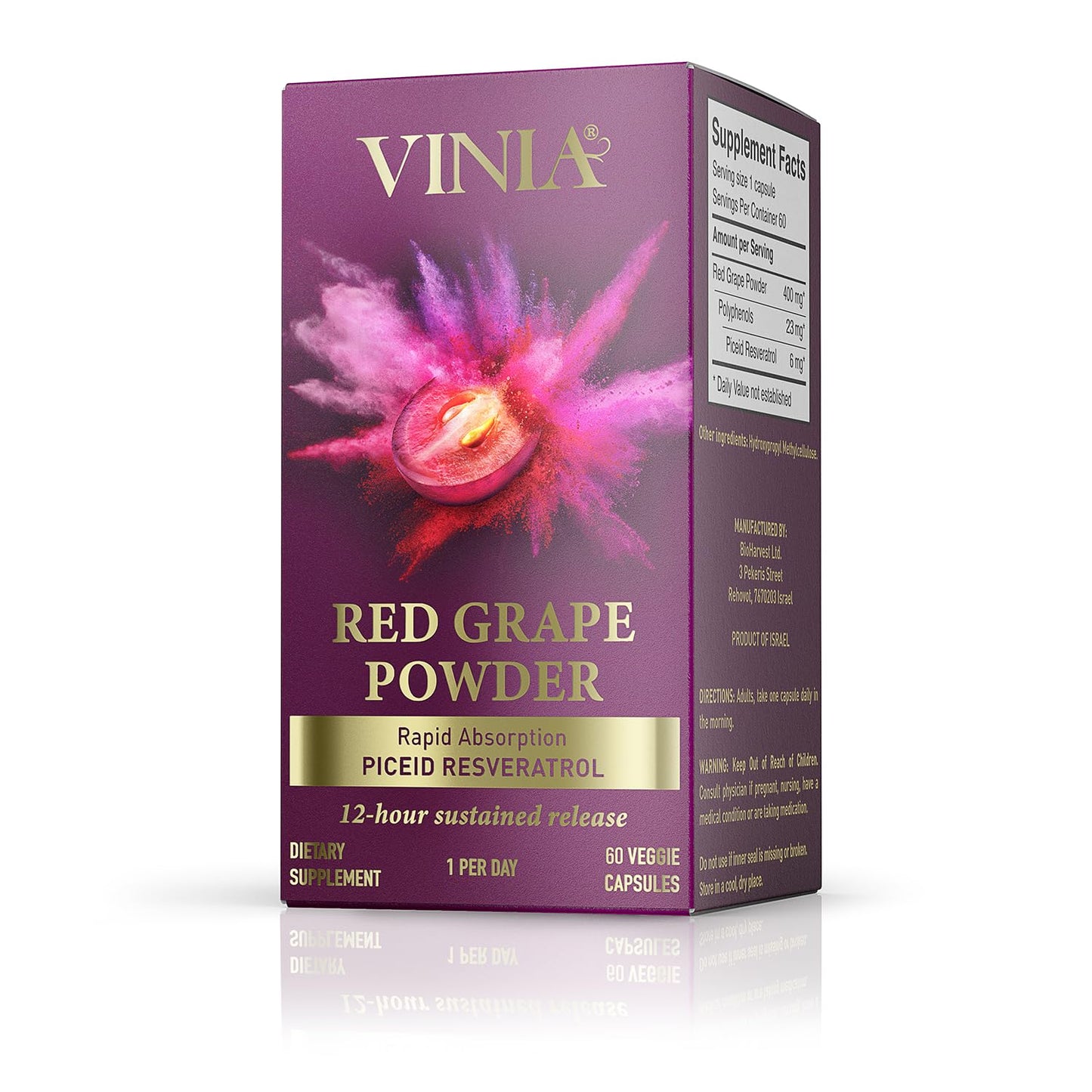 VINIA Piceid Resveratrol Supplement | Supports Blood Flow, Nitric Oxide, and Heart Health - Non-GMO, 60 Count