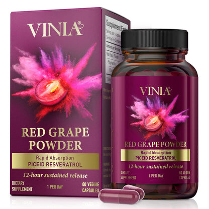 VINIA Piceid Resveratrol Supplement | Supports Blood Flow, Nitric Oxide, and Heart Health - Non-GMO, 60 Count