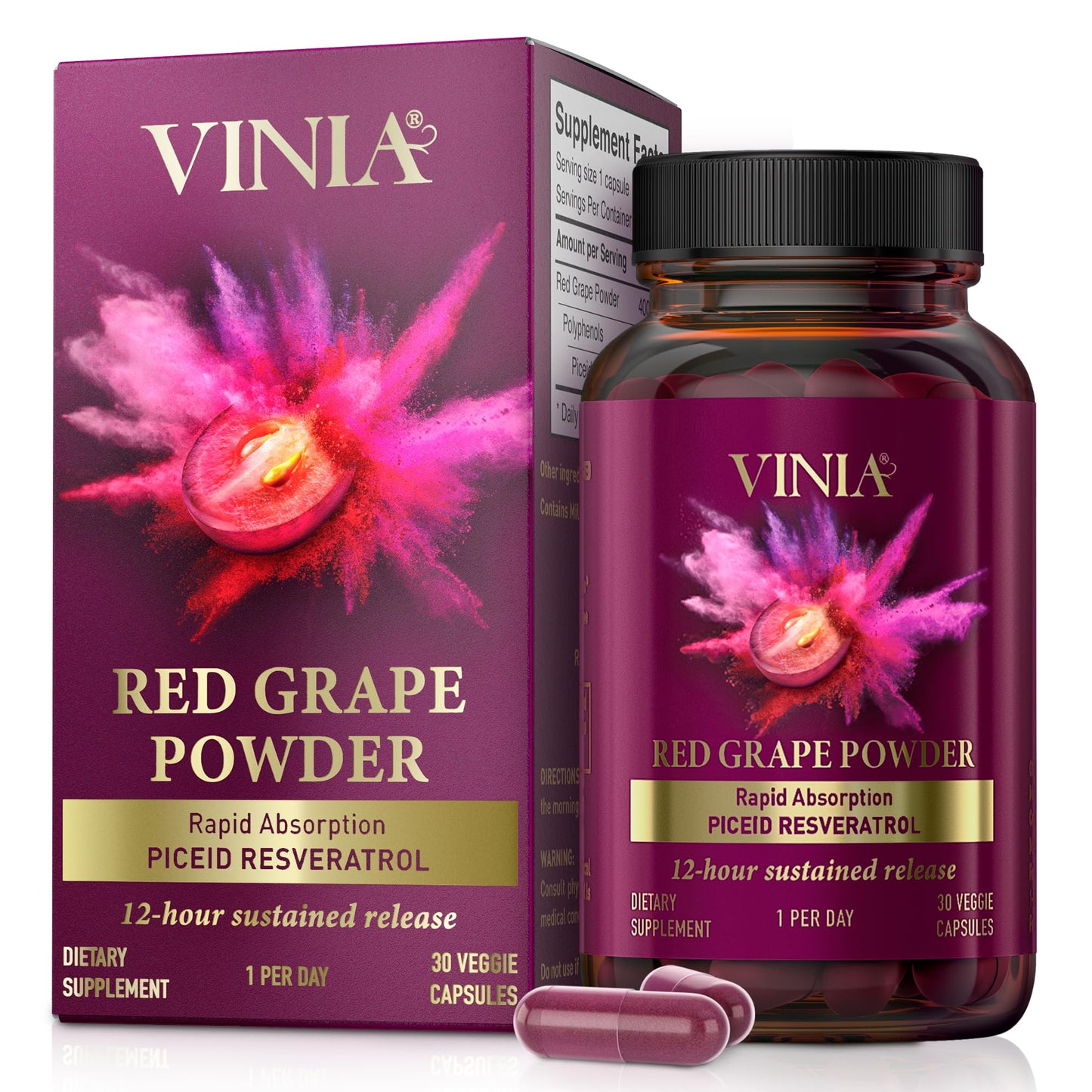 VINIA Piceid Resveratrol Supplement – Blood Flow & Heart Health (Non-GMO, 30 Count)