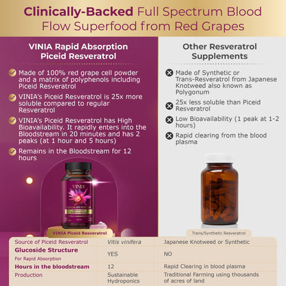 VINIA Piceid Resveratrol Supplement – Blood Flow & Heart Health (Non-GMO, 30 Count)