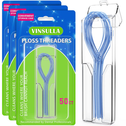 VINSULLA Floss Threaders for Braces, Bridges & Implants - 50 Count (Pack of 3)