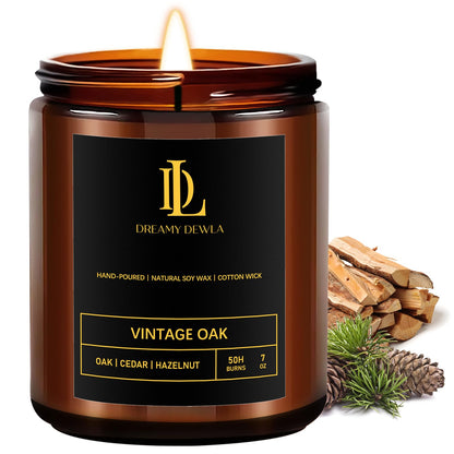 Vintage Oak Scented Candles – 7oz Soy Candle, 50 Hour Burn Time | Gift for Men & Women