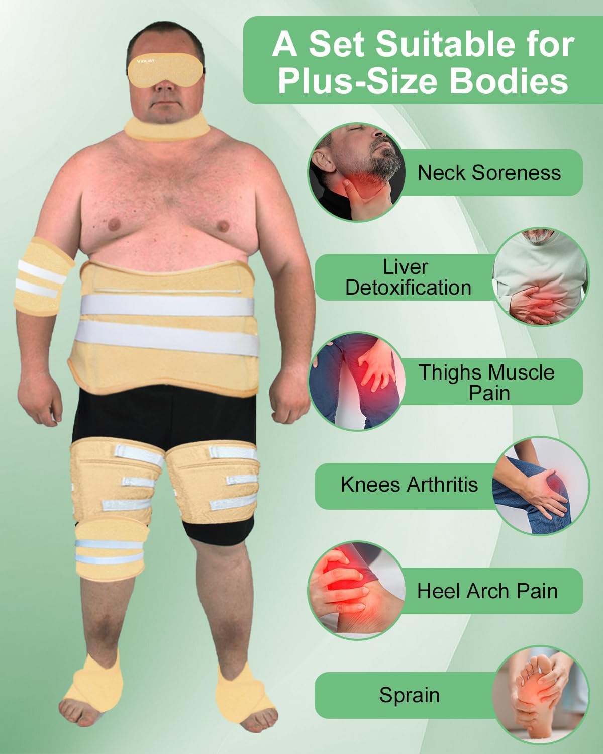 Viowey Castor Oil Pack Wrap Kit - 11 Pieces for Stomach, Feet, Knees, Neck, Eyes (Plus Size)