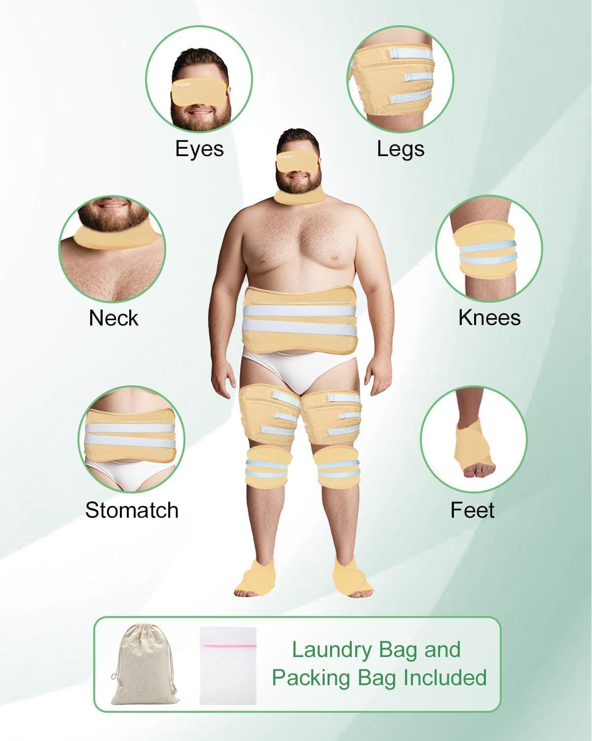 Viowey Castor Oil Pack Wrap Kit - 11 Pieces for Stomach, Feet, Knees, Neck, Eyes (Plus Size)