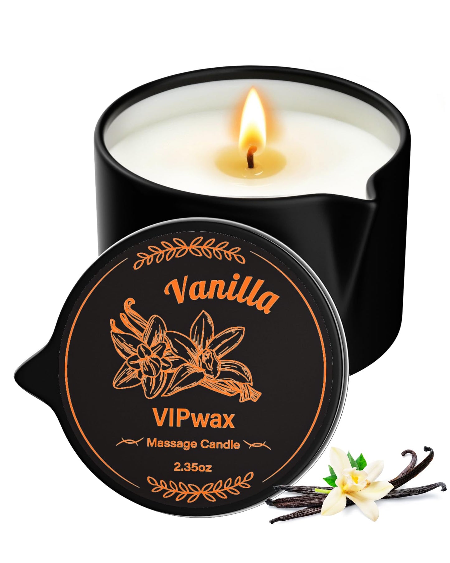 VIPwax Soybean Wax Warming Massage Oil Candle – Vanilla Scent, 2.35 oz