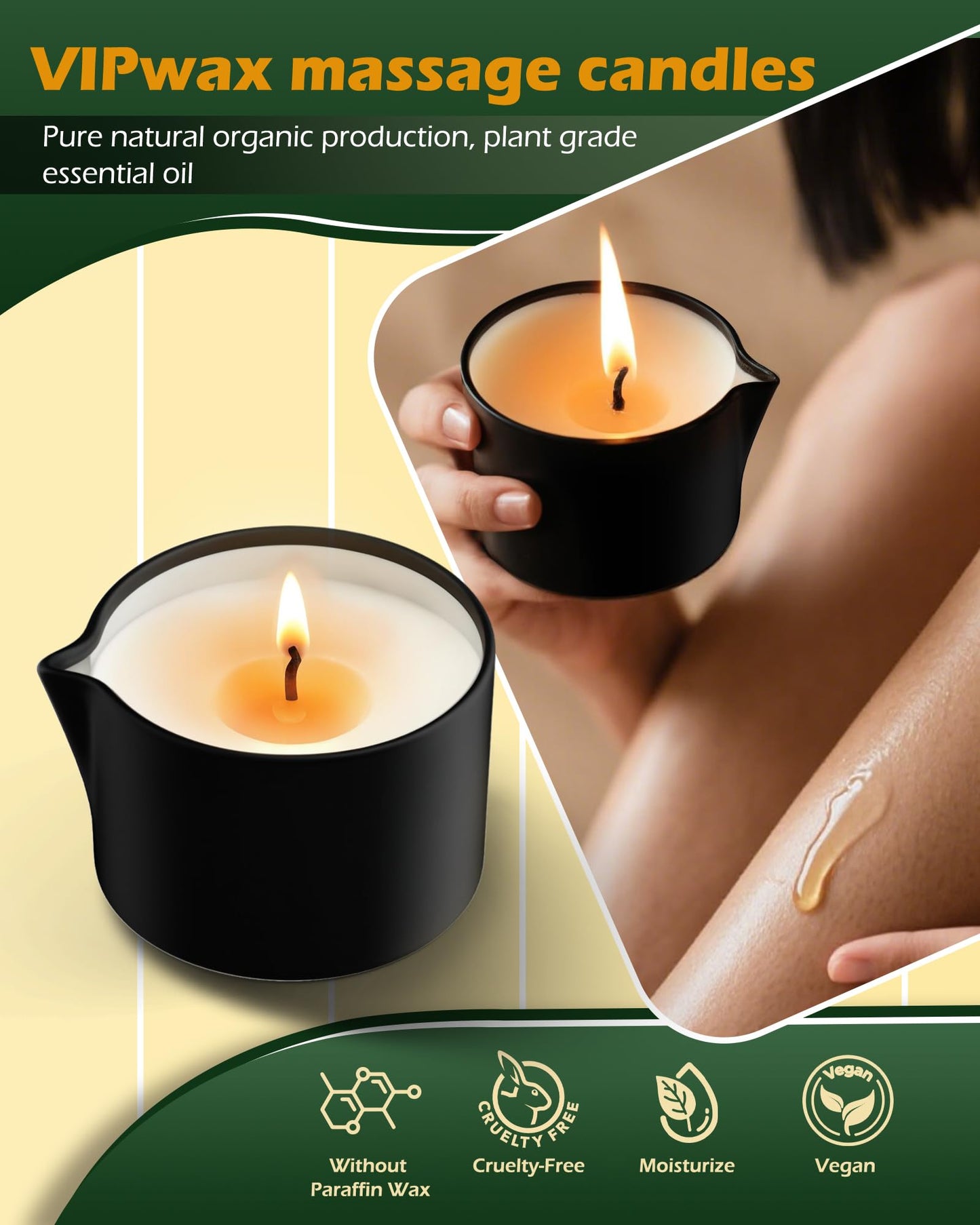 VIPwax Soybean Wax Warming Massage Oil Candle – Vanilla Scent, 2.35 oz