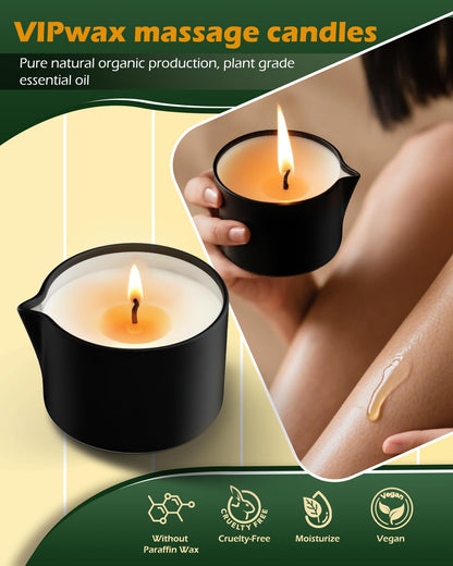 VIPwax Soybean Wax Warming Massage Oil Candle – Vanilla Scent, 2.35 oz