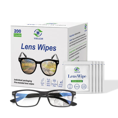 VisClear Eyeglass Cleaner Wipes – 200 Count, Ocean Scent, Scratch-Free & Safe for Prescription Lenses