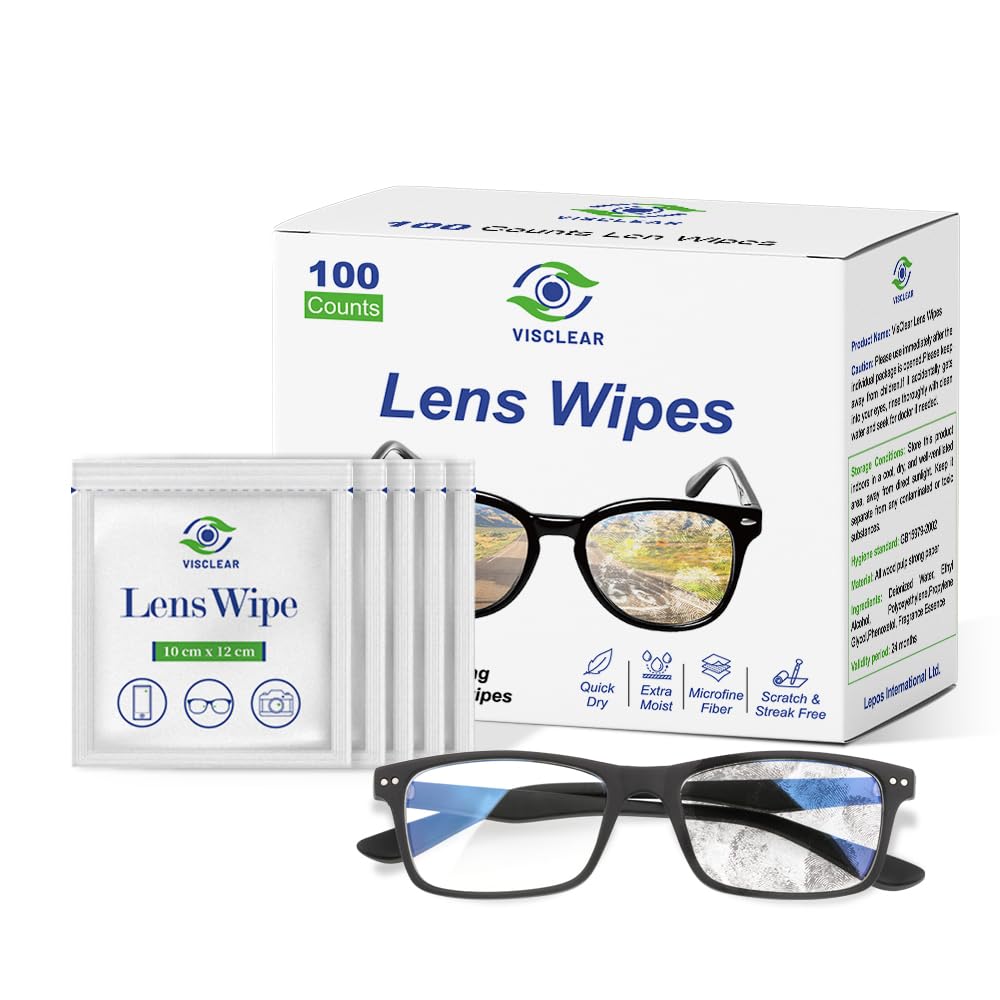 VisClear Eyeglasses Cleaner Wipes – 100 Count, Streak-Free & Safe for Prescription Lenses