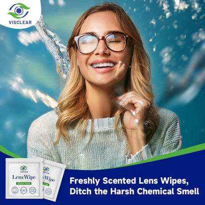 VisClear Lens Wipes for Eyeglasses - Ocean Scent, 100 Count, Individually Wrapped