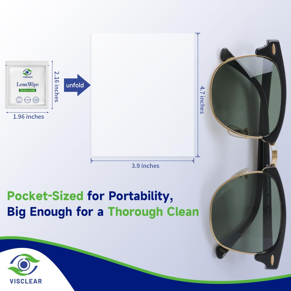 VisClear Lens Wipes for Eyeglasses - Ocean Scent, 100 Count, Individually Wrapped