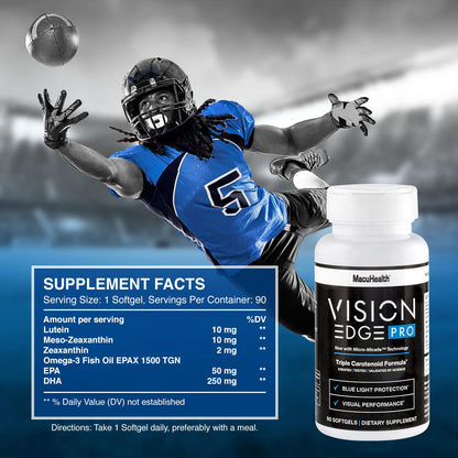 VISION EDGE PRO Eye Supplement for Athletes | Lutein, Zeaxanthin & Meso-Zeaxanthin + Omega-3 — 90 Softgels