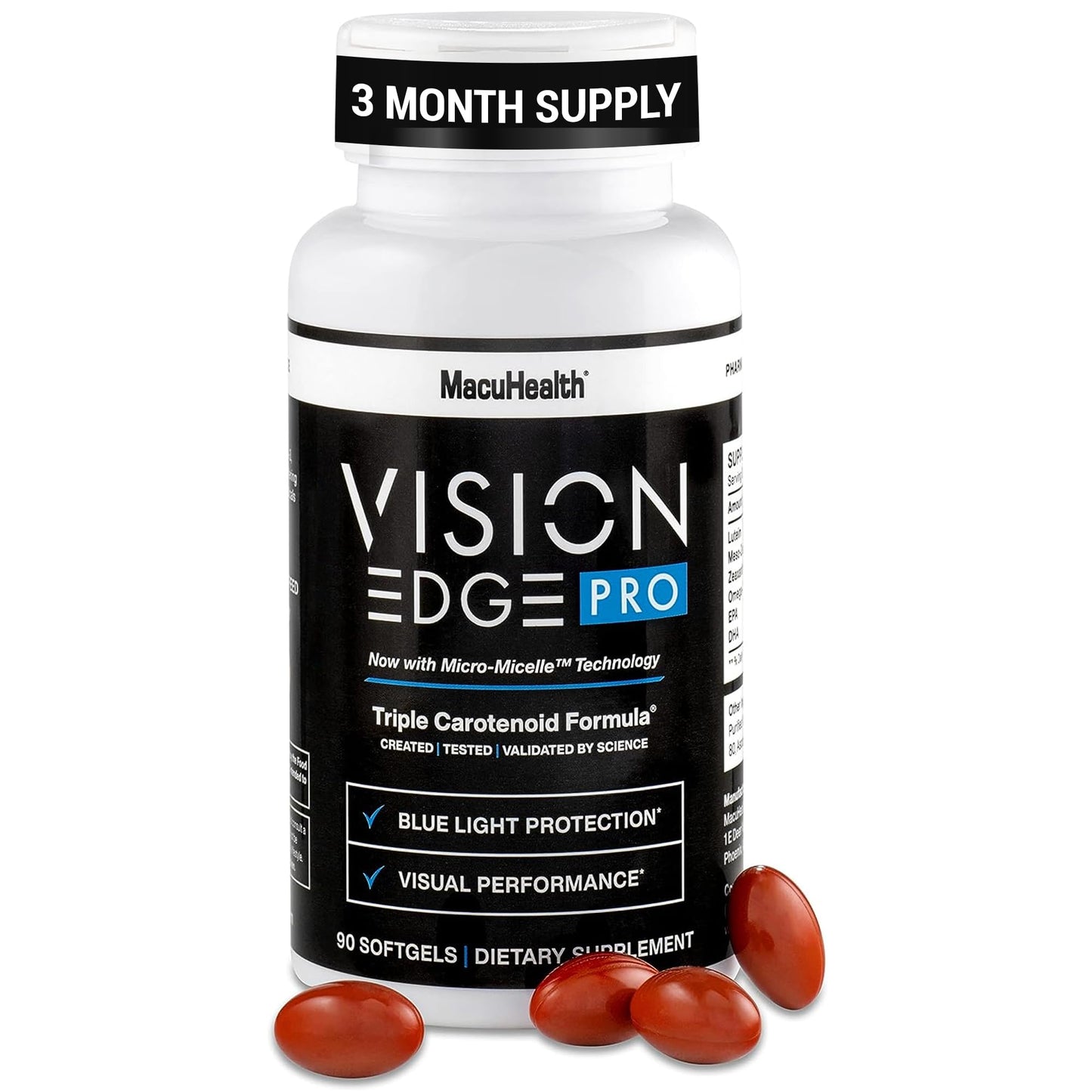 VISION EDGE PRO Eye Supplement for Athletes | Lutein, Zeaxanthin & Meso-Zeaxanthin + Omega-3 — 90 Softgels