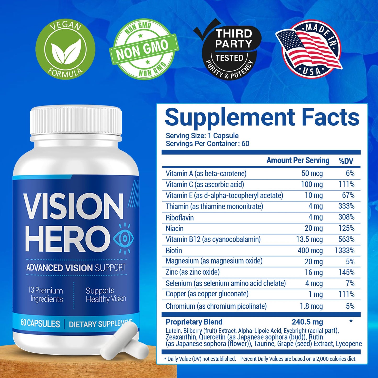Vision Hero Advanced Vision Support – 60 Capsules Eye Health Supplements (Pack of 4)