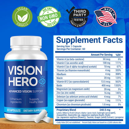 Vision Hero Advanced Vision Support – 60 Capsules Eye Health Supplements (Pack of 4)