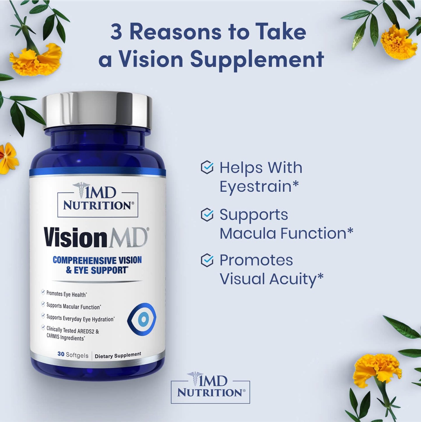 1MD Nutrition VisionMD Eye Vitamin CARMIS with Lutein & Zeaxanthin – 60 Softgels (2-Pack)