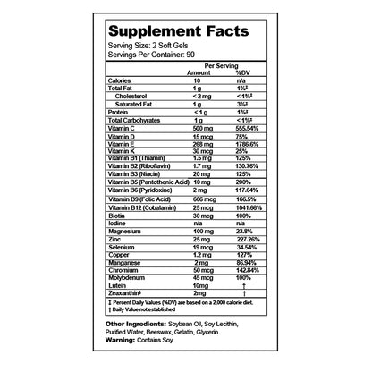 Visual Advantage Macular Support Plus AREDS 2 Eye Vitamins with Lutein & Zeaxanthin (180 Soft Gels)