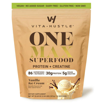 VitaHustle ONE Max Protein + 5g Creatine – Vanilla Ice Cream, 15 Servings