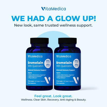 VitaMedica Bromelain & Quercetin — 500mg Bromelain / 250mg Quercetin, 2400 GDU, 60 Vegan Capsules