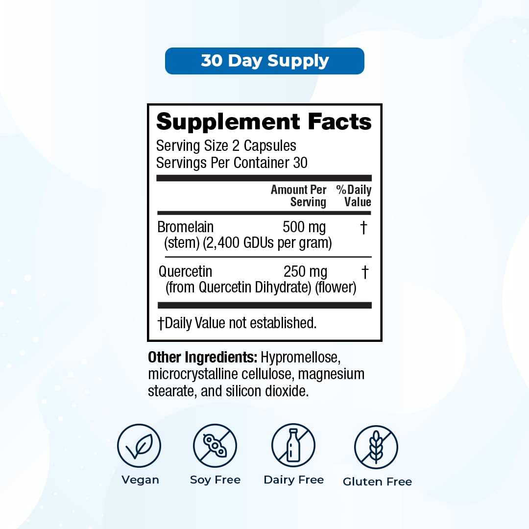 VitaMedica Bromelain & Quercetin — 500mg Bromelain / 250mg Quercetin, 2400 GDU, 60 Vegan Capsules