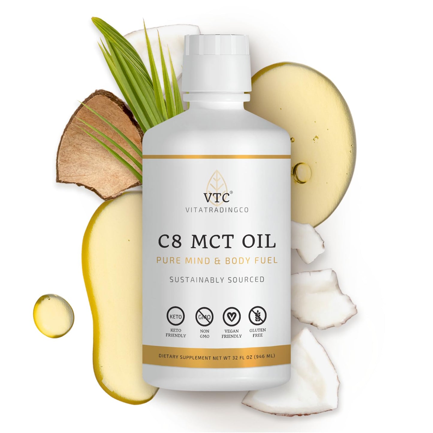 VTC VitaTradingCo. 100% Pure C8 MCT Oil | 128oz, 3X Distilled, Keto & Paleo