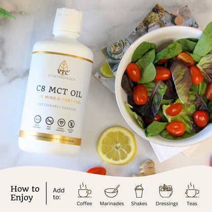 VTC VitaTradingCo. 100% Pure C8 MCT Oil | 128oz, 3X Distilled, Keto & Paleo