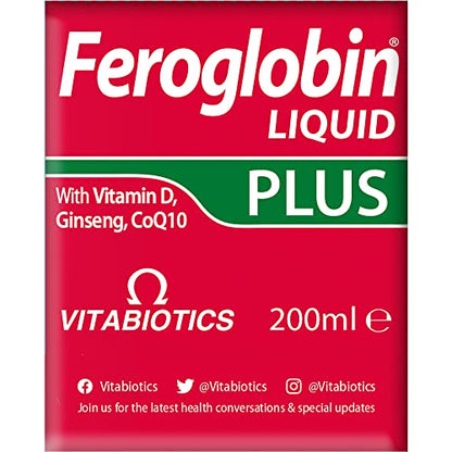 Vitabiotics Feroglobin 200ml Plus Liquid – Iron Supplement with Co-Q10