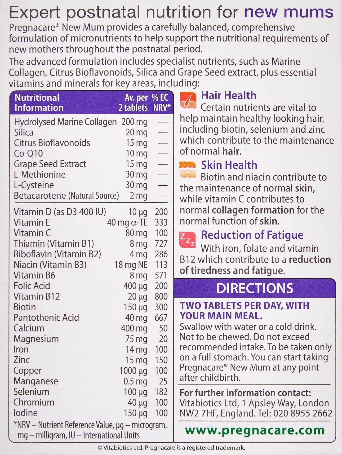 Vitabiotics Pregnacare New Mum Postnatal Formula - 56 Tablets