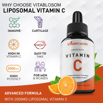Vitablosom Liposomal Vitamin C 2000mg Liquid – 4 Bottle Pack (60ml Each) for Immune & Antioxidant Support