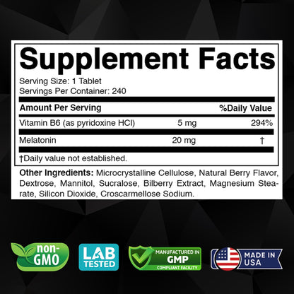 Vitabod Melatonin 20 mg – 240 Fast-Dissolve Tablets | Berry Flavor, Vegetarian & Non-GMO