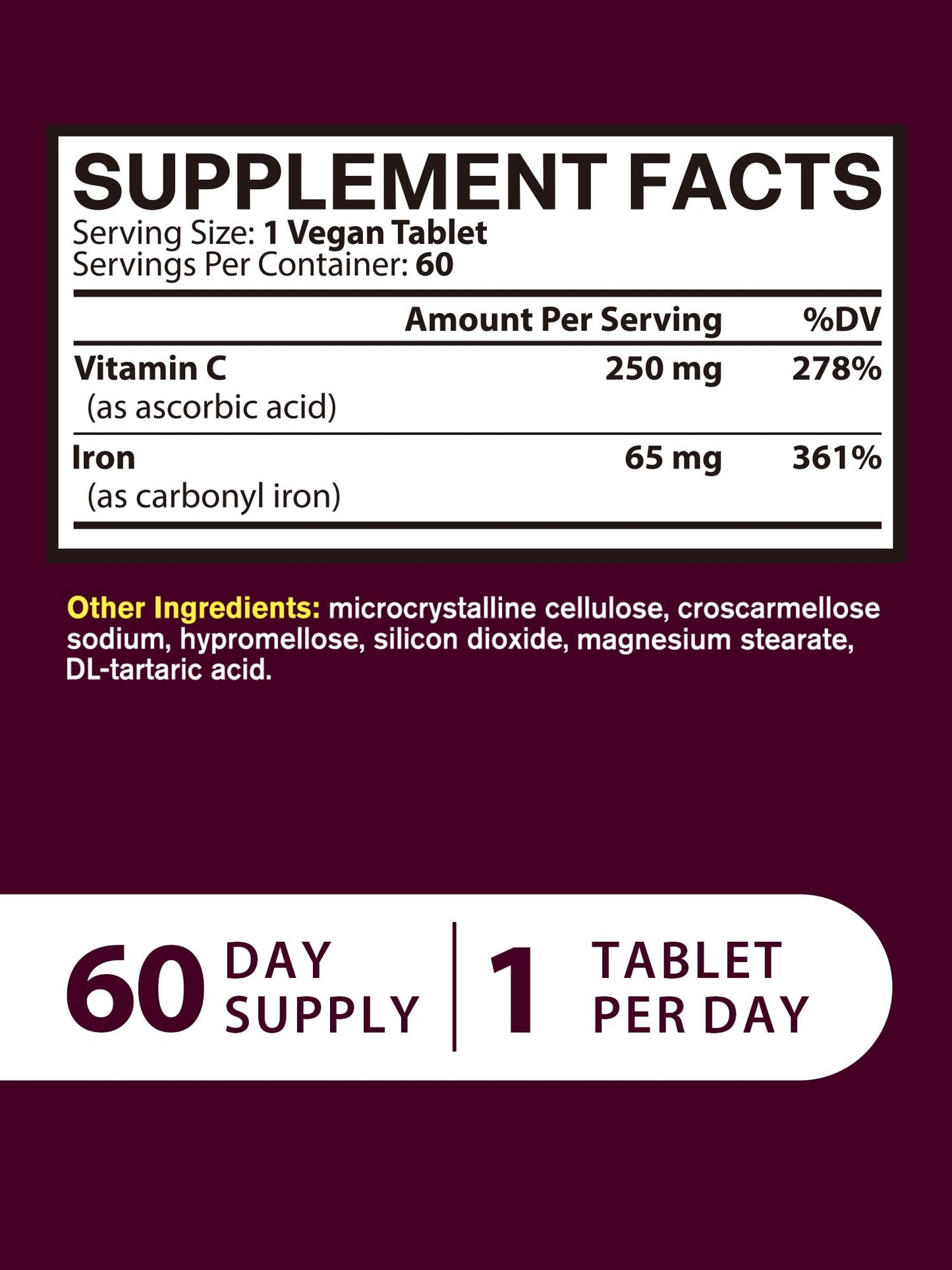 Vitacook Iron Supplement – 65mg Iron + 250mg Vitamin C | Gluten Free