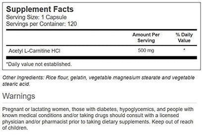 Vitacost Acetyl L-Carnitine HCl 500 mg - 120 Capsules