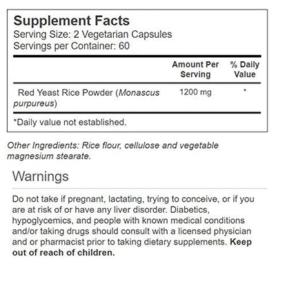 Vitacost Red Yeast Rice - 1200 mg - 120 Vegetarian Capsules