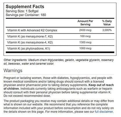 Vitacost Ultra Vitamin K with Advanced K2 Complex - 180 Softgels