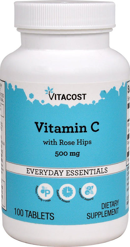 Vitacost Vitamin C with Rose Hips – 500 mg, Delayed Release, 100 Tablets