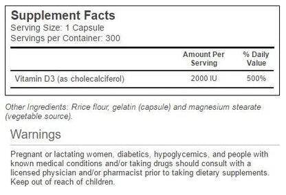 Vitacost Vitamin D3 (Cholecalciferol) 2000 IU – 300 Capsules