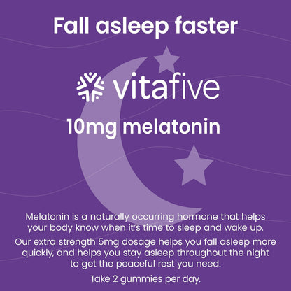 Vitafive Extra Strength Melatonin Gummies 10 mg - Sleep Aid for Adults, Vegan, Gluten Free, 50 Ct