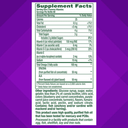 Vitafusion Omega-3 Gummy Vitamins – Berry Lemonade, 120 Count (60-Day Supply) EPA/DHA 100 mg + Vitamins A, C, D & E