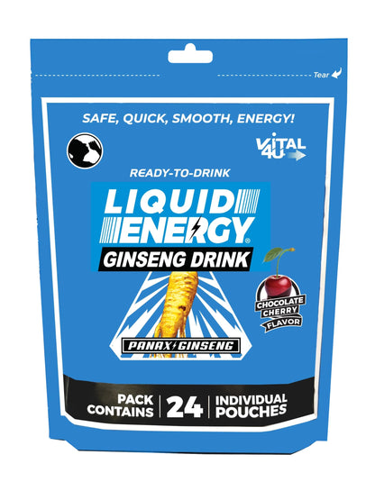 VITAL 4U® Liquid Energy Shot - Ginseng, Naturally Sweetened, Chocolate Cherry Flavor, 24 ct