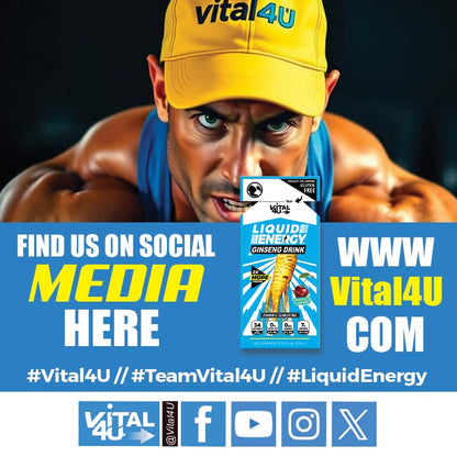 VITAL 4U® Liquid Energy Shot - Ginseng, Naturally Sweetened, Chocolate Cherry Flavor, 24 ct