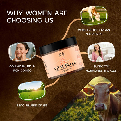Vital Belle Grass-Fed Beef Organ Supplement for Women – Liver, Heart & Kidney (60 Capsules) – Pasture-Raised