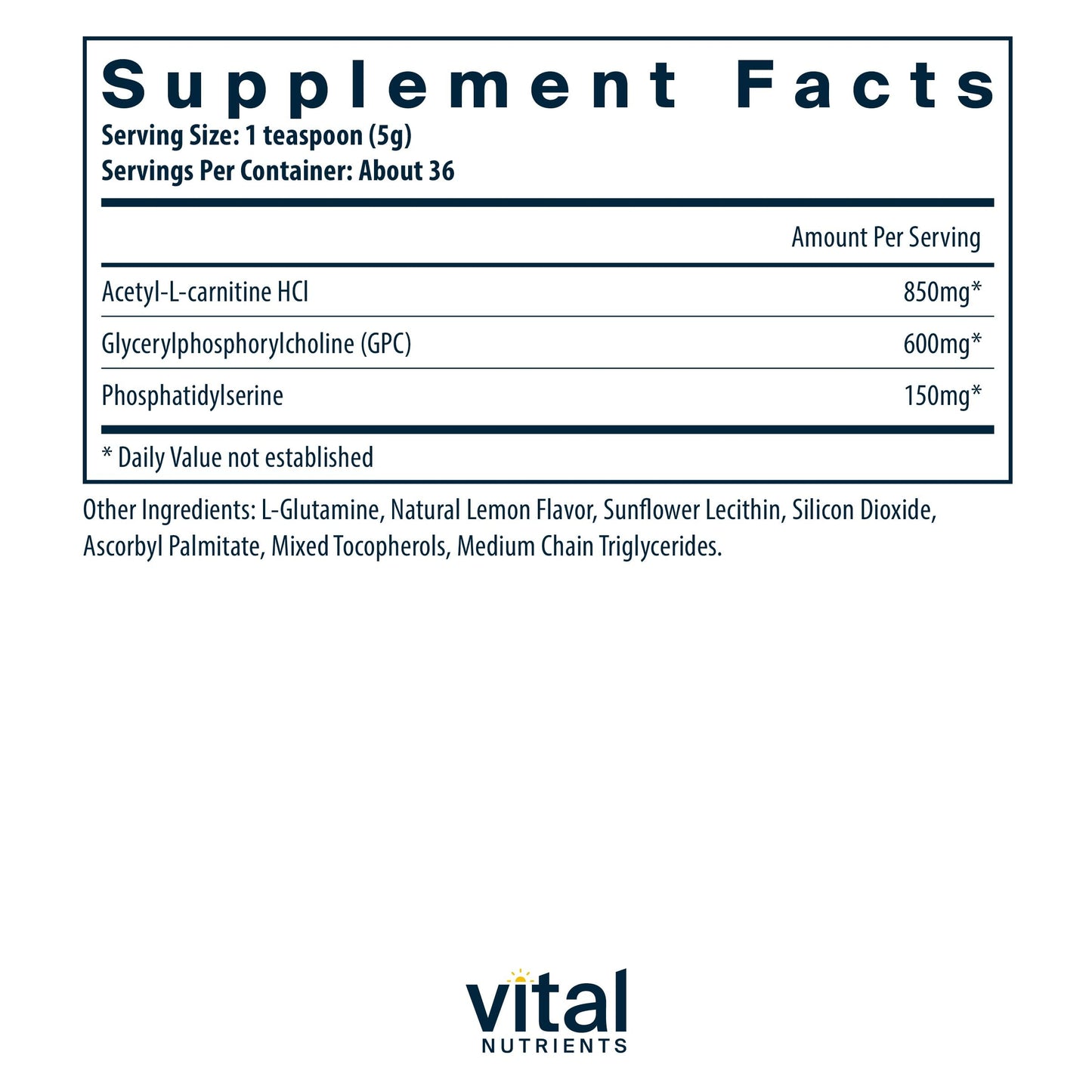 Vital Brain Powder – Nootropic with Phosphatidylserine & Acetyl-L-Carnitine | Lemon 150g